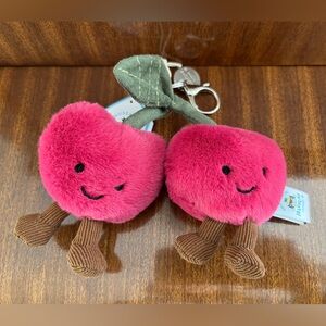 Adorable Cherry Plush Keychain with Leaf